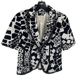 NYGARD Collection Women's Cotton Fully Lined Jacket Blazer Black and White Small